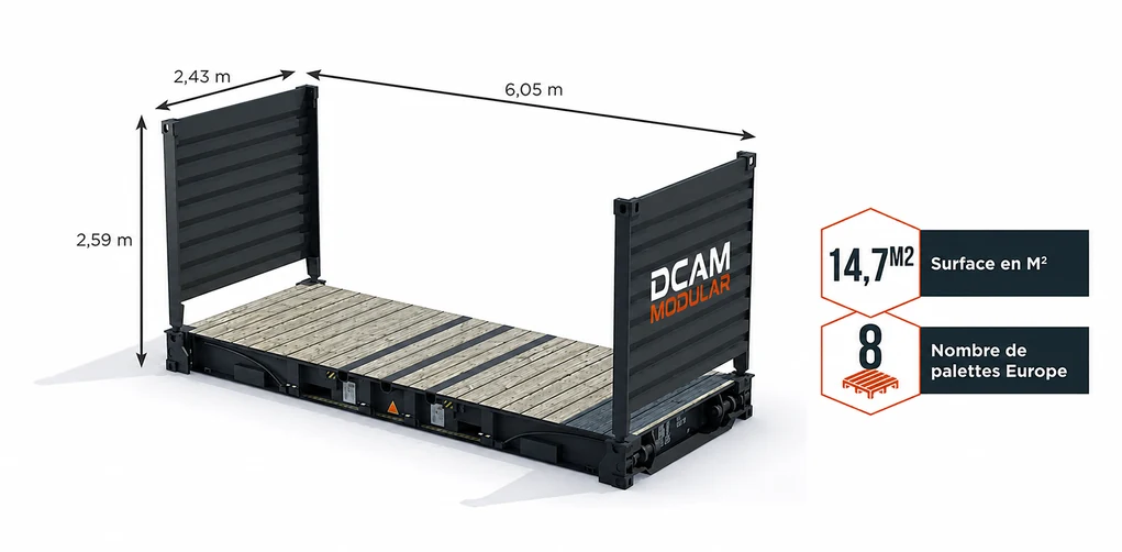 dimensions Container de 20 pieds flat rack
