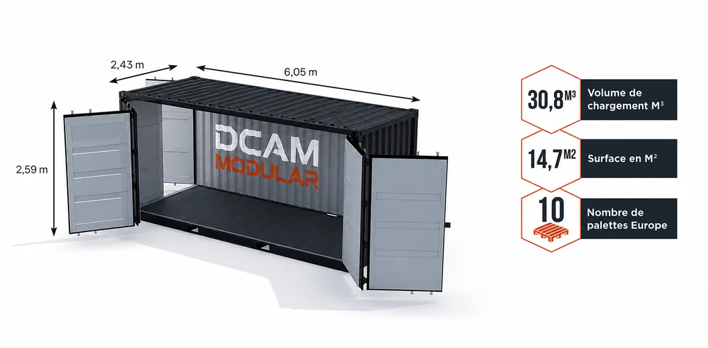 dimensions container dry 20 pieds open side