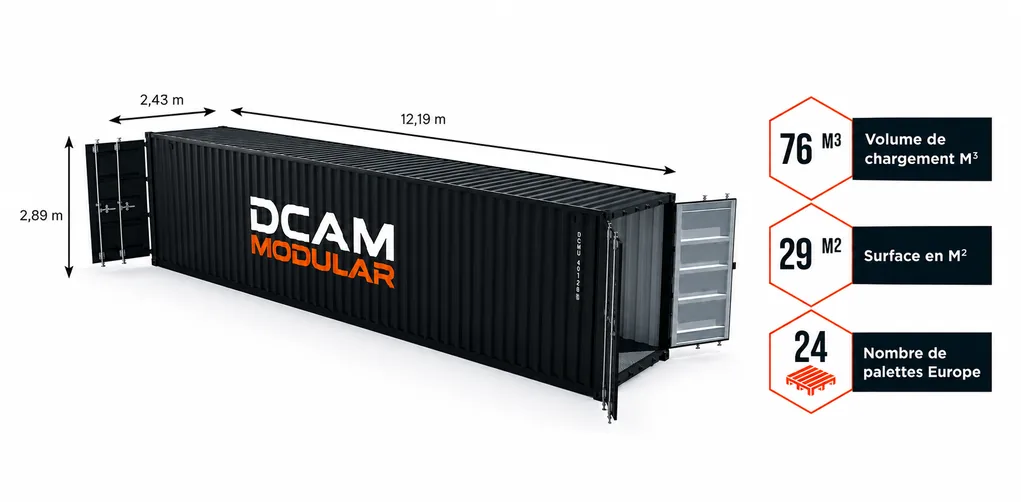dimensions Container maritime 40 pieds high cube et double porte dispo à l'achat.
