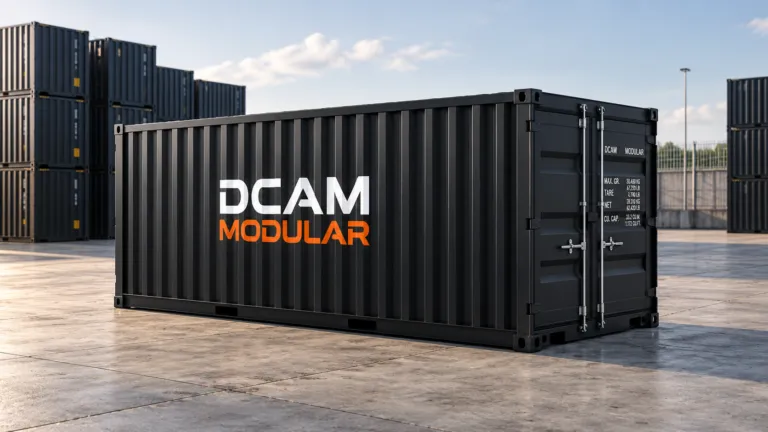 Conteneur maritime standard DCAM Modular en cour de stockage