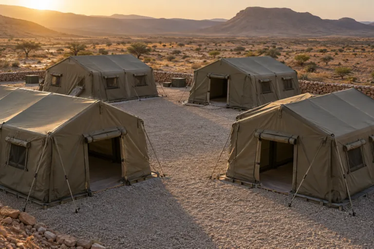 Tentes et abris DCAM Modular installés en camp