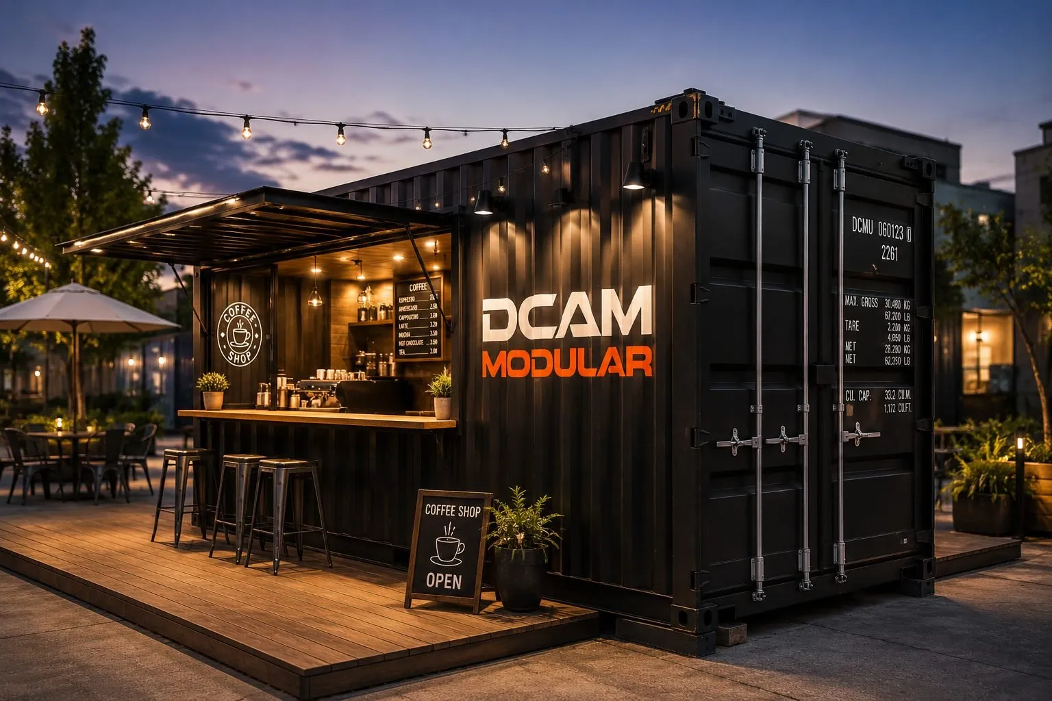 Container aménagé en coffee shop DCAM MODULAR