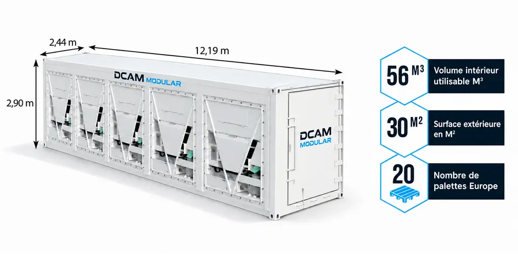 dimension container 40 pieds high cube blast reefer superfreezer