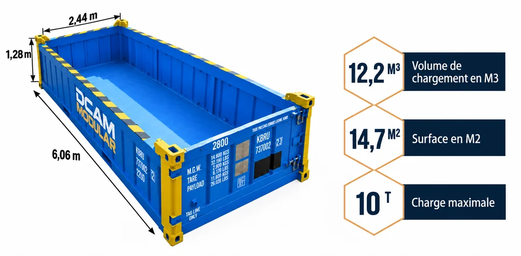 Dimensions du Conteneur maritime offshore 20 pieds mi-hauteur open top DNV