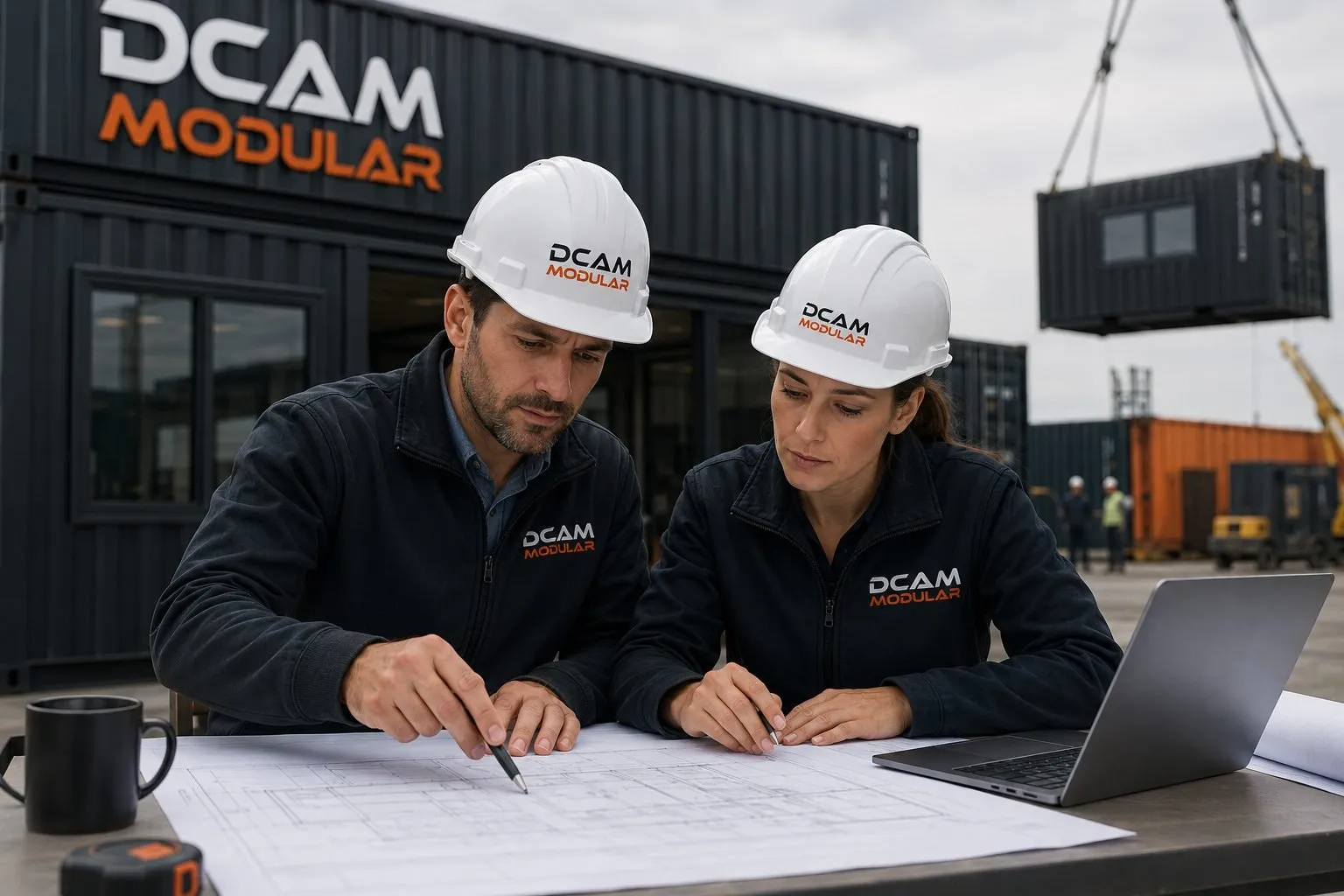 Équipe DCAM MODULAR étudiant un plan sur site